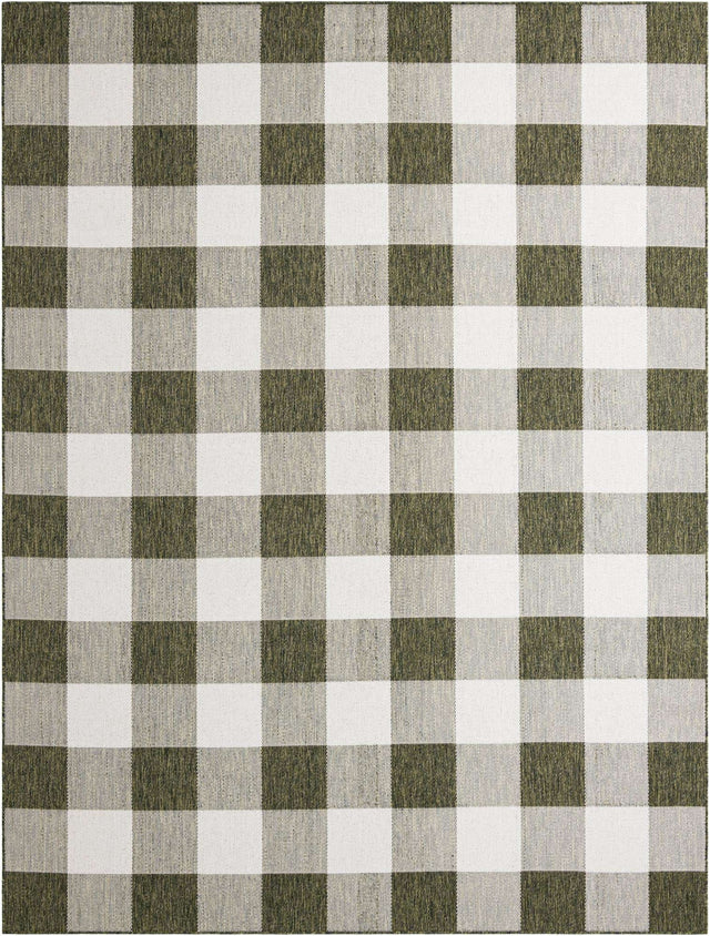 Green 9' x 12' Outdoor Checkered Rectangle Area Rug Weather Resistant for Patio, Deck, Terrace, Balcony, Porch 100% Polypropylene Geometric Carpet for Sale at Rug Engine