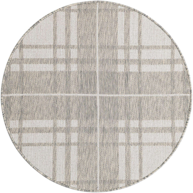 Gray 3' 1 x 3' 1 Outdoor Checkered Round Area Rug Weather Resistant for Patio, Deck, Terrace, Balcony, Porch 100% Polypropylene Geometric Carpet for Sale at Rug Engine
