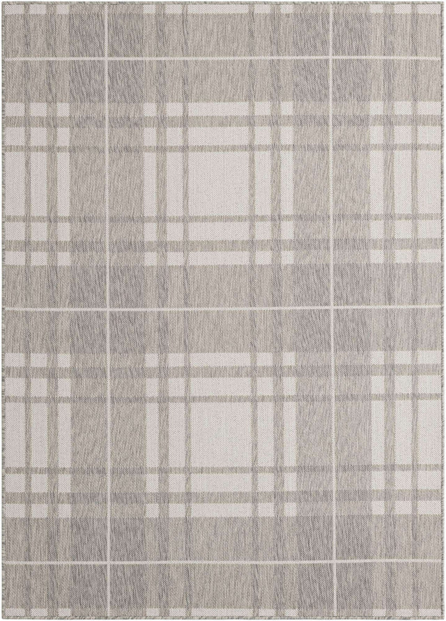 Gray 5' 3 x 7' 1 Outdoor Checkered Rectangle Area Rug Weather Resistant for Patio, Deck, Terrace, Balcony, Porch 100% Polypropylene Geometric Carpet for Sale at Rug Engine