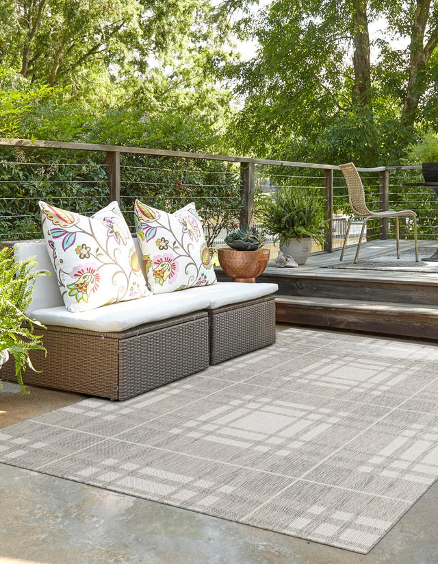Gray 5' 3 x 8' Outdoor Checkered Rectangle Area Rug Weather Resistant for Patio, Deck, Terrace, Balcony, Porch 100% Polypropylene Geometric Carpet for Sale at Rug Engine