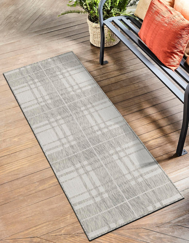Gray 2' 7 x 12' Outdoor Checkered Runner Area Rug Weather Resistant for Patio, Deck, Terrace, Balcony, Porch 100% Polypropylene Geometric Carpet for Sale at Rug Engine