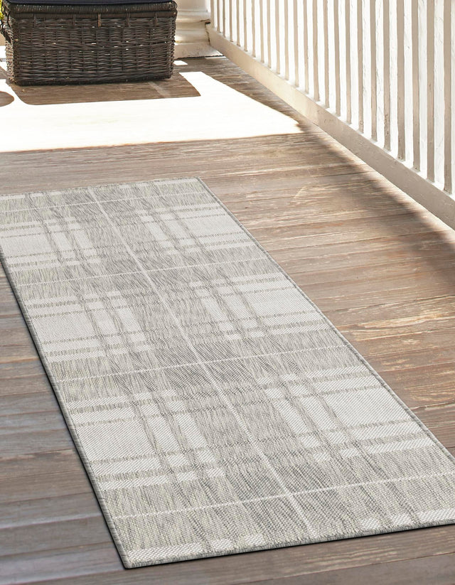 Gray 2' 7 x 12' Outdoor Checkered Runner Area Rug Weather Resistant for Patio, Deck, Terrace, Balcony, Porch 100% Polypropylene Geometric Carpet for Sale at Rug Engine