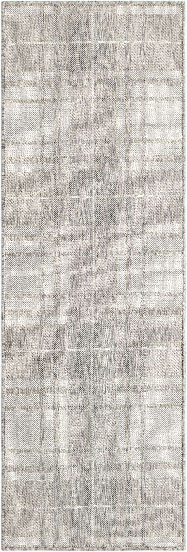 Gray 2' x 6' 1 Outdoor Checkered Runner Area Rug Weather Resistant for Patio, Deck, Terrace, Balcony, Porch 100% Polypropylene Geometric Carpet for Sale at Rug Engine