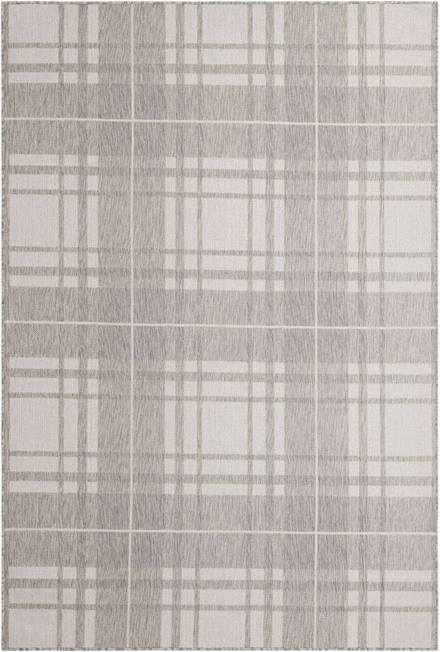 Gray 6' 1 x 9' Outdoor Checkered Rectangle Area Rug Weather Resistant for Patio, Deck, Terrace, Balcony, Porch 100% Polypropylene Geometric Carpet for Sale at Rug Engine