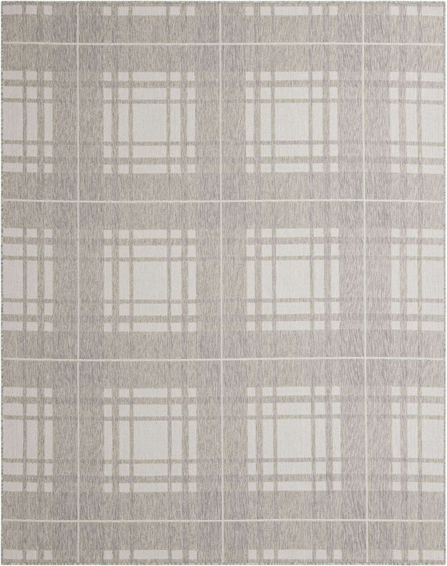 Gray 7' 10 x 10' Outdoor Checkered Rectangle Area Rug Weather Resistant for Patio, Deck, Terrace, Balcony, Porch 100% Polypropylene Geometric Carpet for Sale at Rug Engine