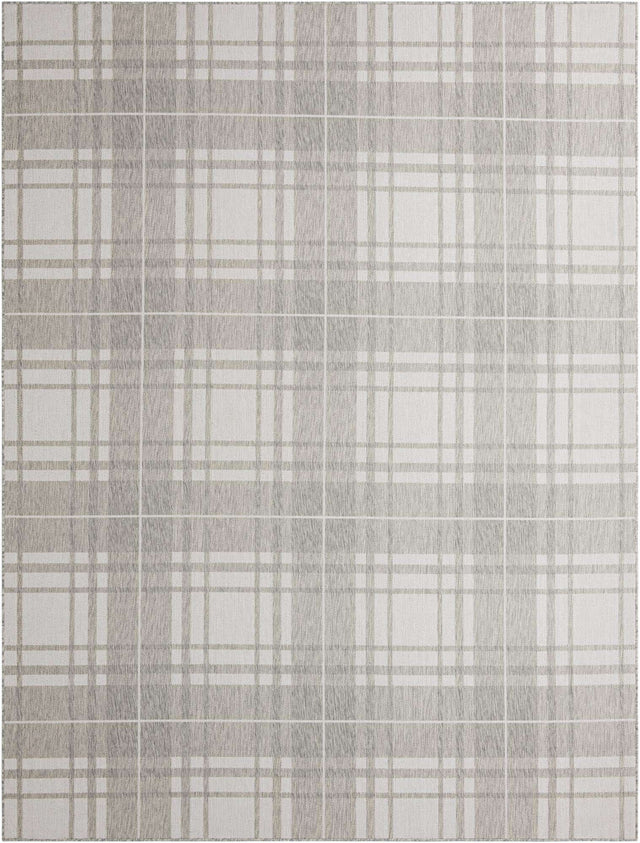 Gray 9' x 12' Outdoor Checkered Rectangle Area Rug Weather Resistant for Patio, Deck, Terrace, Balcony, Porch 100% Polypropylene Geometric Carpet for Sale at Rug Engine
