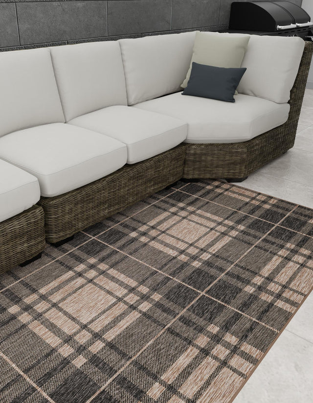 Black and Brown 7' 10 x 10' Outdoor Checkered Rectangle Area Rug Weather Resistant for Patio, Deck, Terrace, Balcony, Porch 100% Polypropylene Geometric Carpet for Sale at Rug Engine