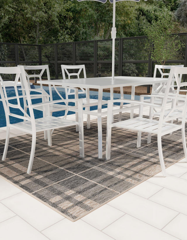 Black and Brown 7' 10 x 10' Outdoor Checkered Rectangle Area Rug Weather Resistant for Patio, Deck, Terrace, Balcony, Porch 100% Polypropylene Geometric Carpet for Sale at Rug Engine
