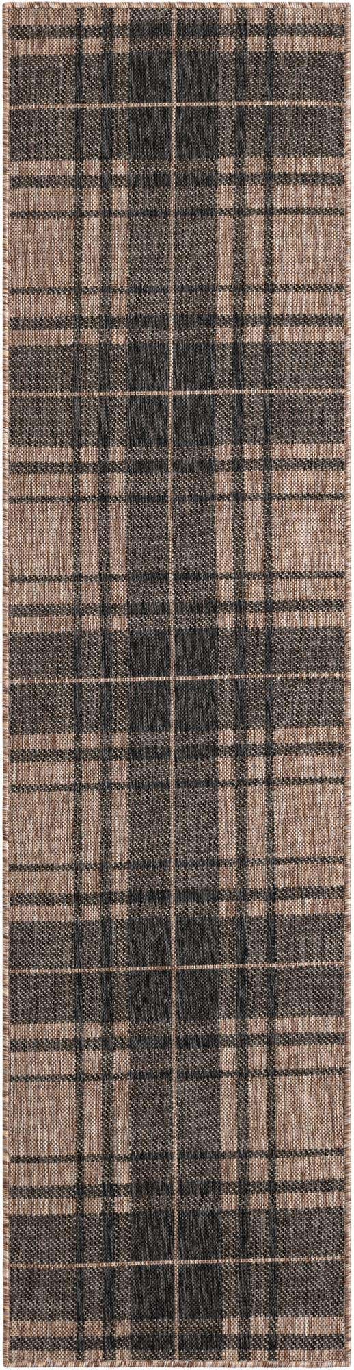 Black and Brown 2' x 8' Outdoor Checkered Runner Area Rug Weather Resistant for Patio, Deck, Terrace, Balcony, Porch 100% Polypropylene Geometric Carpet for Sale at Rug Engine