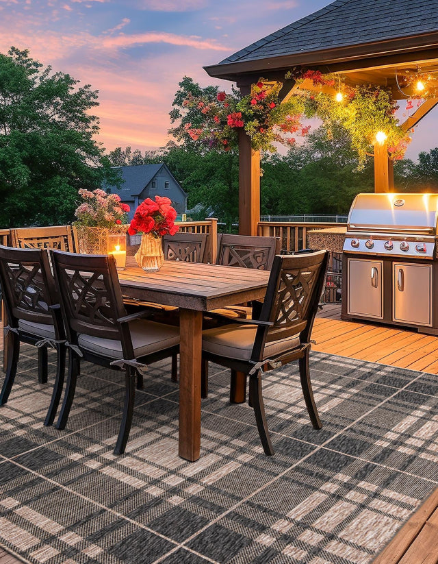 Black and Brown 10' x 10' Outdoor Checkered Square Area Rug Weather Resistant for Patio, Deck, Terrace, Balcony, Porch 100% Polypropylene Geometric Carpet for Sale at Rug Engine