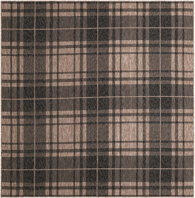 Black and Brown 7' 10 x 7' 10 Outdoor Checkered Square Area Rug Weather Resistant for Patio, Deck, Terrace, Balcony, Porch 100% Polypropylene Geometric Carpet for Sale at Rug Engine