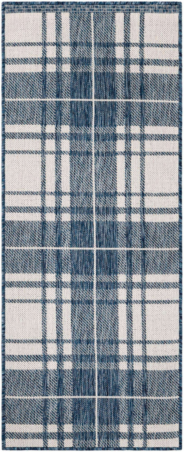Blue 2' x 5' 3 Outdoor Checkered Runner Area Rug Weather Resistant for Patio, Deck, Terrace, Balcony, Porch 100% Polypropylene Geometric Carpet for Sale at Rug Engine
