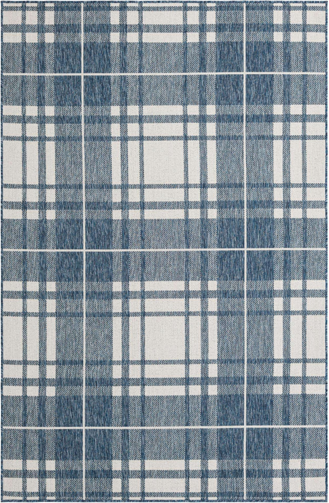 Blue 5' 3 x 8' Outdoor Checkered Rectangle Area Rug Weather Resistant for Patio, Deck, Terrace, Balcony, Porch 100% Polypropylene Geometric Carpet for Sale at Rug Engine