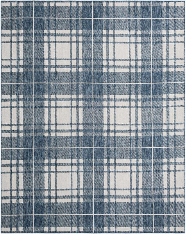 Blue 7' 10 x 10' Outdoor Checkered Rectangle Area Rug Weather Resistant for Patio, Deck, Terrace, Balcony, Porch 100% Polypropylene Geometric Carpet for Sale at Rug Engine