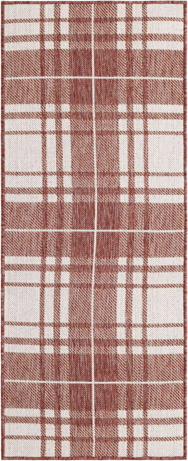 Red 2' x 5' 3 Outdoor Checkered Runner Area Rug Weather Resistant for Patio, Deck, Terrace, Balcony, Porch 100% Polypropylene Geometric Carpet for Sale at Rug Engine