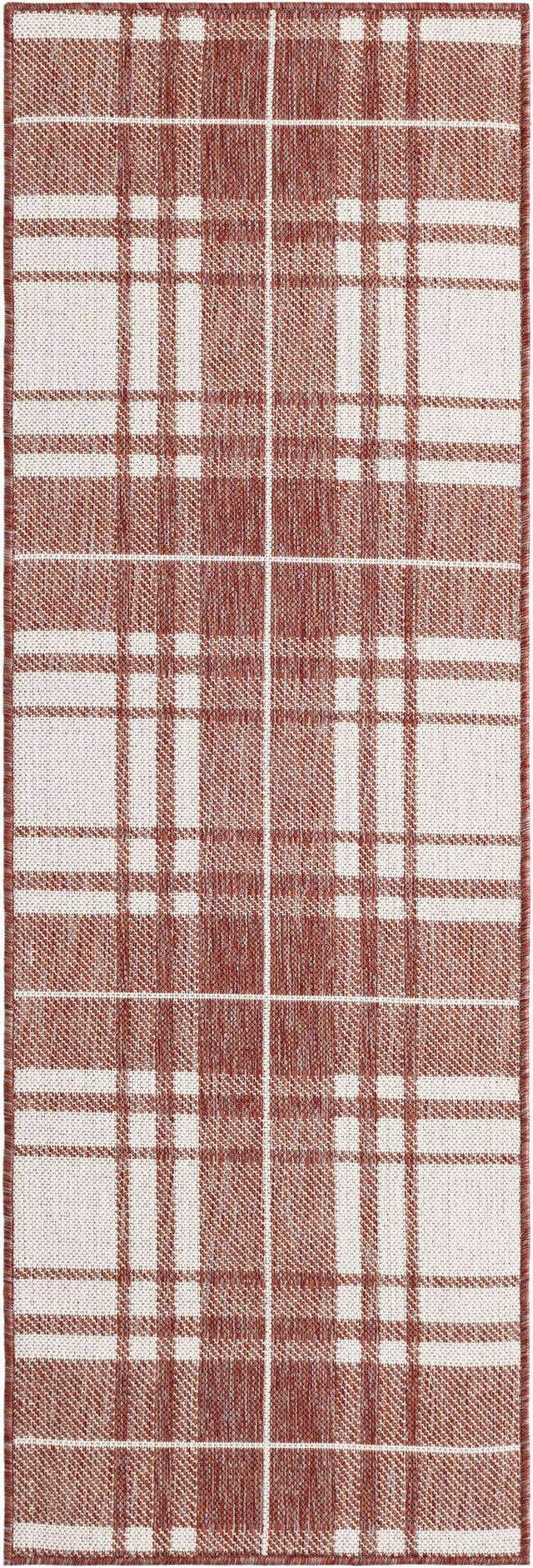 Red 2' x 6' 1 Outdoor Checkered Runner Area Rug Weather Resistant for Patio, Deck, Terrace, Balcony, Porch 100% Polypropylene Geometric Carpet for Sale at Rug Engine