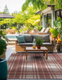 Red 10' x 10' Outdoor Checkered Square Area Rug Weather Resistant for Patio, Deck, Terrace, Balcony, Porch
