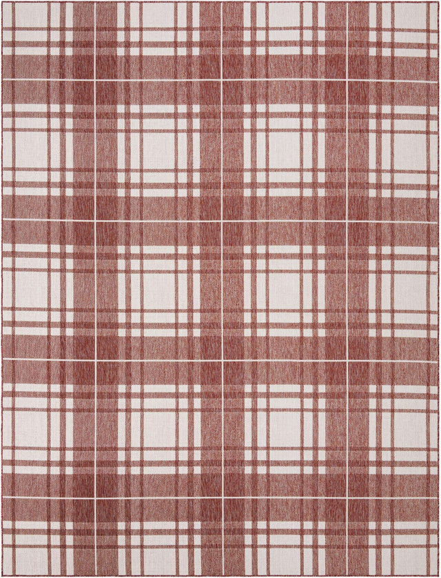Red 9' x 12' Outdoor Checkered Rectangle Area Rug Weather Resistant for Patio, Deck, Terrace, Balcony, Porch 100% Polypropylene Geometric Carpet for Sale at Rug Engine