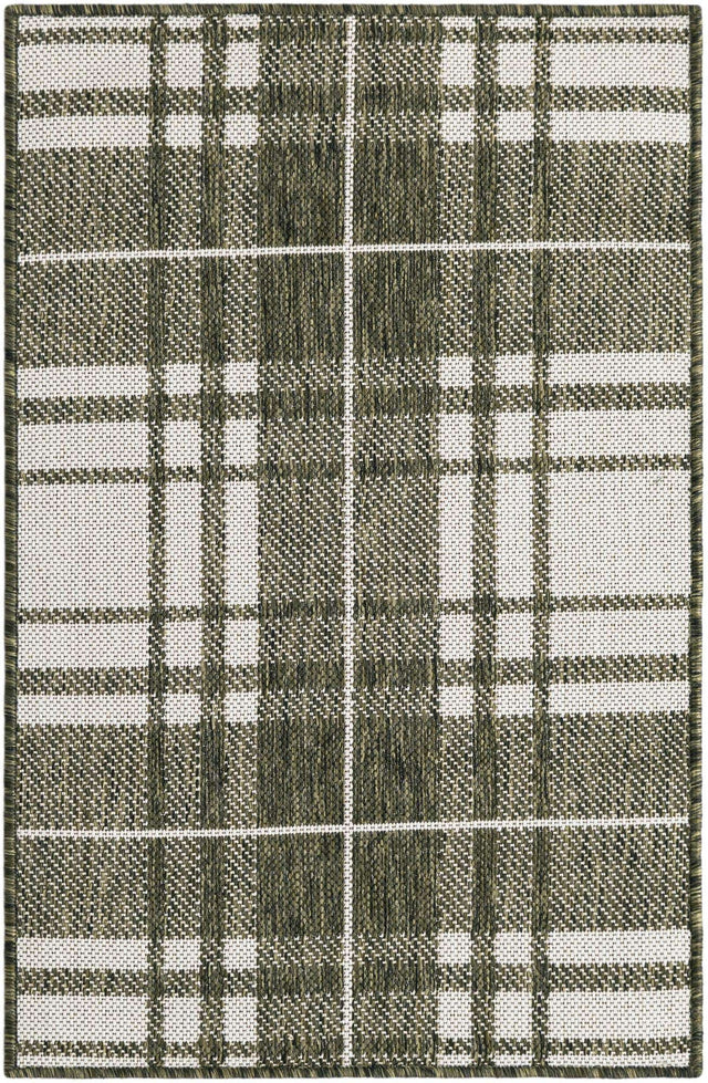 Green 2' x 3' 1 Outdoor Checkered Rectangle Area Rug Weather Resistant for Patio, Deck, Terrace, Balcony, Porch 100% Polypropylene Geometric Carpet for Sale at Rug Engine