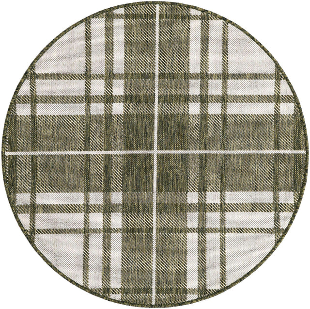 Green 3' 1 x 3' 1 Outdoor Checkered Round Area Rug Weather Resistant for Patio, Deck, Terrace, Balcony, Porch 100% Polypropylene Geometric Carpet for Sale at Rug Engine