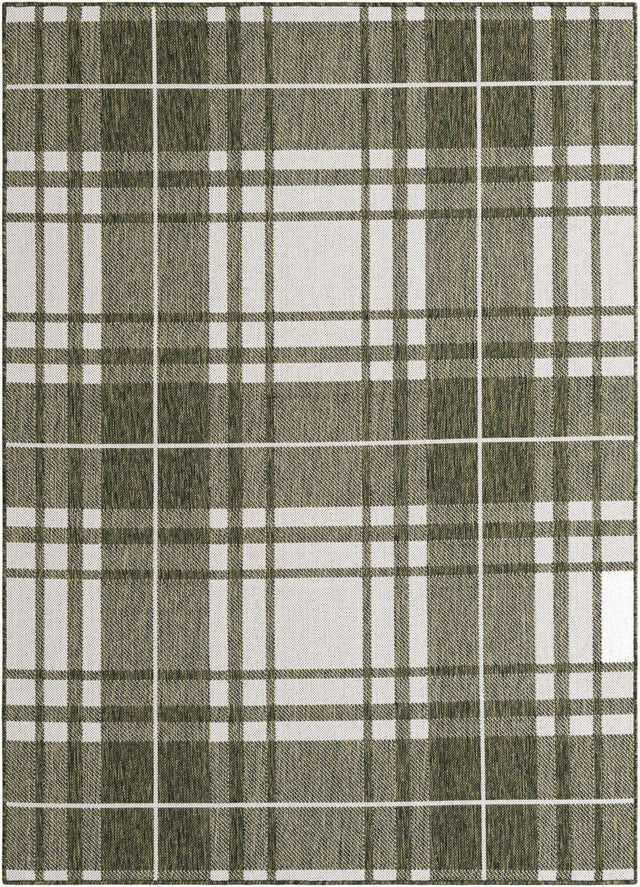 Green 5' 3 x 7' 1 Outdoor Checkered Rectangle Area Rug Weather Resistant for Patio, Deck, Terrace, Balcony, Porch 100% Polypropylene Geometric Carpet for Sale at Rug Engine
