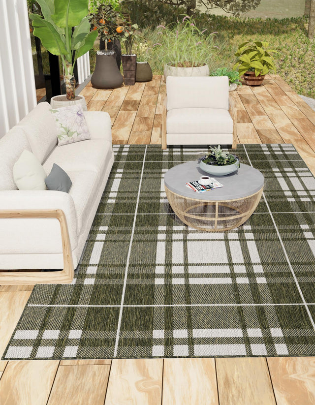 Green 5' 3 x 8' Outdoor Checkered Rectangle Area Rug Weather Resistant for Patio, Deck, Terrace, Balcony, Porch 100% Polypropylene Geometric Carpet for Sale at Rug Engine