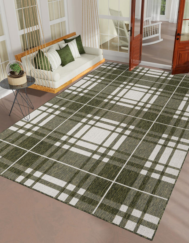 Green 4' 1 x 6' 1 Outdoor Checkered Rectangle Area Rug Weather Resistant for Patio, Deck, Terrace, Balcony, Porch 100% Polypropylene Geometric Carpet for Sale at Rug Engine
