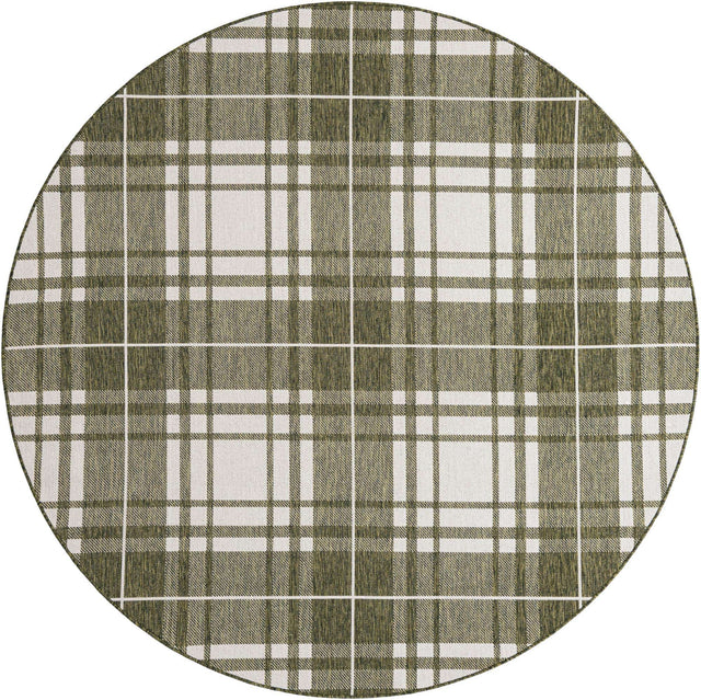Green 7' 10 x 7' 10 Outdoor Checkered Round Area Rug Weather Resistant for Patio, Deck, Terrace, Balcony, Porch 100% Polypropylene Geometric Carpet for Sale at Rug Engine
