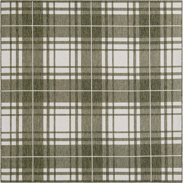 Green 7' 10 x 7' 10 Outdoor Checkered Square Area Rug Weather Resistant for Patio, Deck, Terrace, Balcony, Porch 100% Polypropylene Geometric Carpet for Sale at Rug Engine