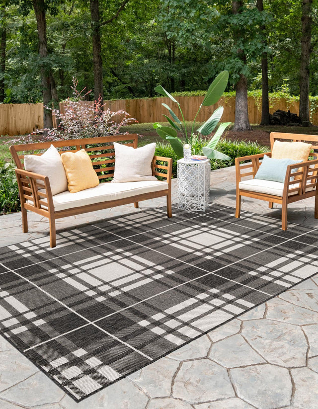 Black and White 2' x 3' 1 Outdoor Checkered Rectangle Area Rug Weather Resistant for Patio, Deck, Terrace, Balcony, Porch 100% Polypropylene Geometric Carpet for Sale at Rug Engine