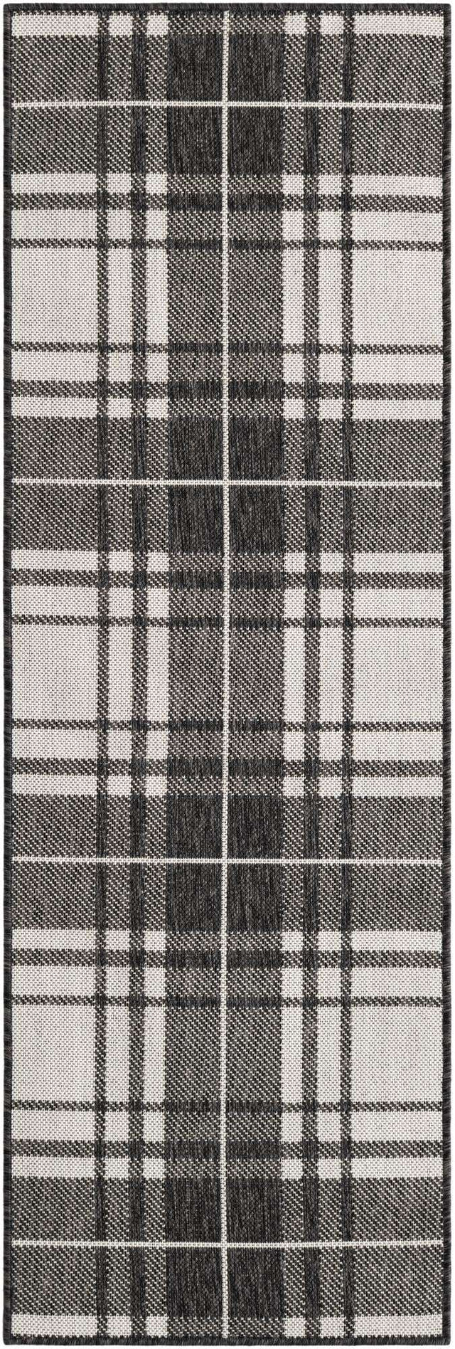 Black and White 2' x 6' 1 Outdoor Checkered Runner Area Rug Weather Resistant for Patio, Deck, Terrace, Balcony, Porch 100% Polypropylene Geometric Carpet for Sale at Rug Engine