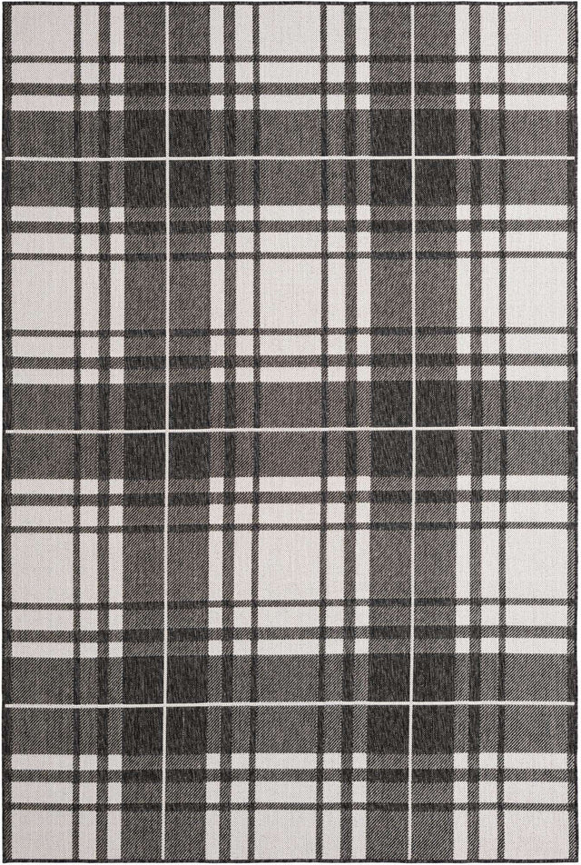 Black and White 6' 1 x 9' Outdoor Checkered Rectangle Area Rug Weather Resistant for Patio, Deck, Terrace, Balcony, Porch 100% Polypropylene Geometric Carpet for Sale at Rug Engine