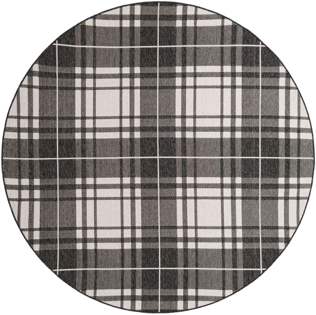 Black and White 7' 10 x 7' 10 Outdoor Checkered Round Area Rug Weather Resistant for Patio, Deck, Terrace, Balcony, Porch 100% Polypropylene Geometric Carpet for Sale at Rug Engine