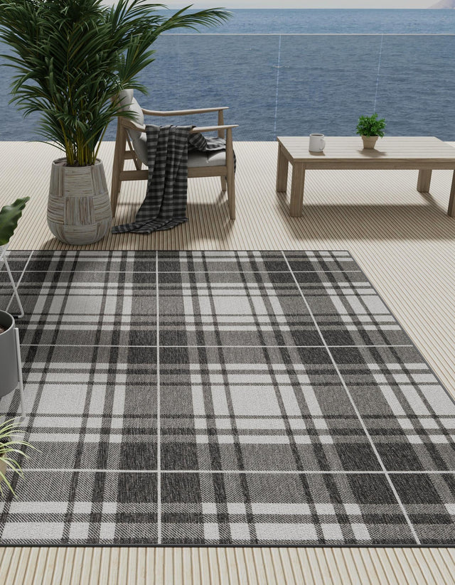 Black and White 10' x 10' Outdoor Checkered Square Area Rug Weather Resistant for Patio, Deck, Terrace, Balcony, Porch 100% Polypropylene Geometric Carpet for Sale at Rug Engine