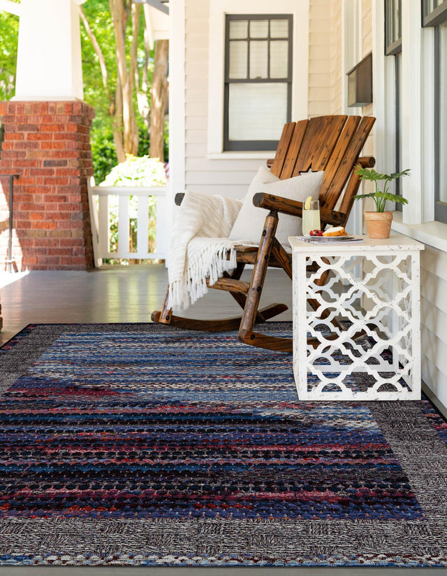 Multicolor 9' x 12' Outdoor Modern Rectangle Area Rug Weather Resistant for Patio, Deck, Terrace, Balcony, Porch 100% Polypropylene Modern Outside Carpet for Sale at Rug Engine