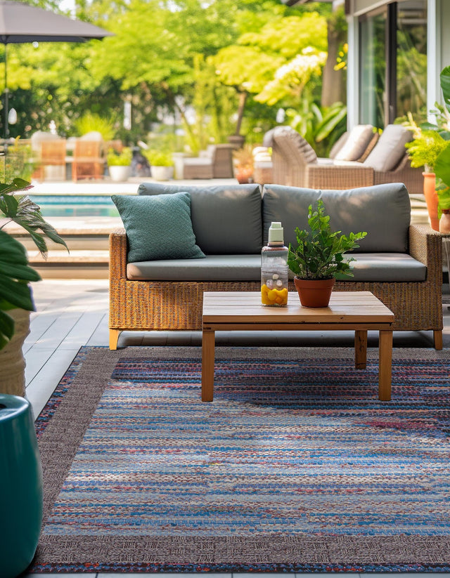 Multicolor 7' 10 x 7' 10 Outdoor Modern Square Area Rug Weather Resistant for Patio, Deck, Terrace, Balcony, Porch 100% Polypropylene Modern Outside Carpet for Sale at Rug Engine