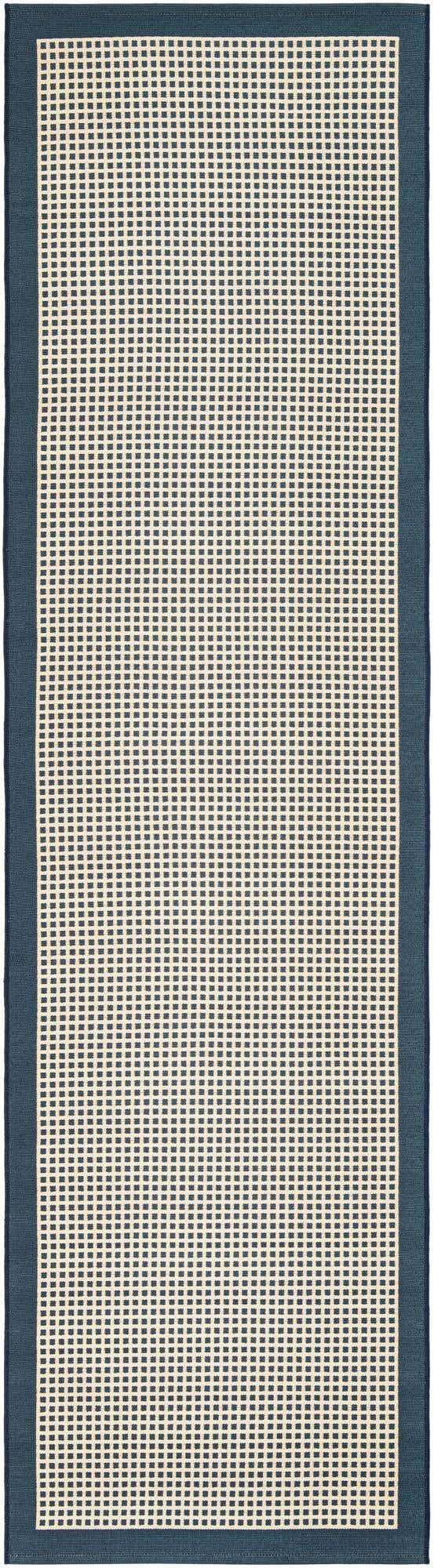 Navy Blue 2' 7 x 10' Outdoor Border Runner Area Rug Weather Resistant for Patio, Deck, Terrace, Balcony, Porch 100% Polypropylene Classic Bordered Carpet for Sale at Rug Engine