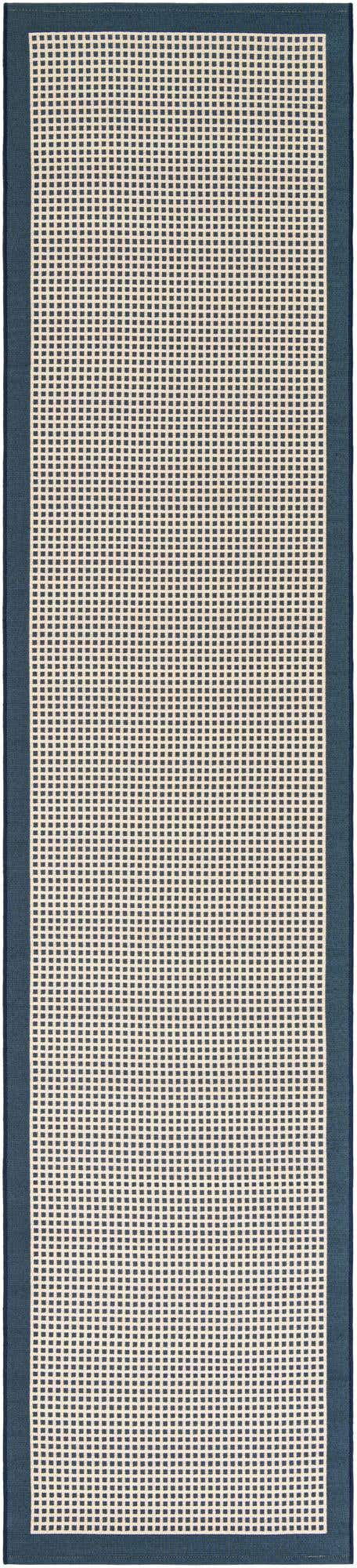 Navy Blue 2' 7 x 12' Outdoor Border Runner Area Rug Weather Resistant for Patio, Deck, Terrace, Balcony, Porch