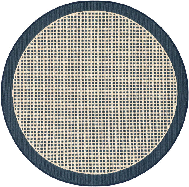 Navy Blue 3' 1 x 3' 1 Outdoor Border Round Area Rug Weather Resistant for Patio, Deck, Terrace, Balcony, Porch 100% Polypropylene Classic Bordered Carpet for Sale at Rug Engine