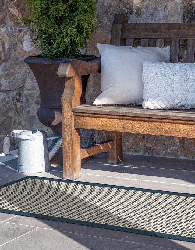 Navy Blue 2' 7 x 12' Outdoor Border Runner Area Rug Weather Resistant for Patio, Deck, Terrace, Balcony, Porch