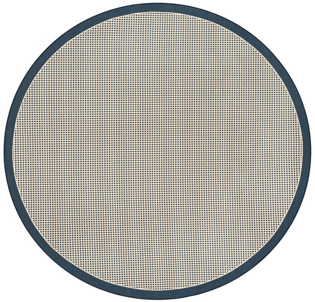 Navy Blue 7' 10 x 7' 10 Outdoor Border Round Area Rug Weather Resistant for Patio, Deck, Terrace, Balcony, Porch 100% Polypropylene Classic Bordered Carpet for Sale at Rug Engine
