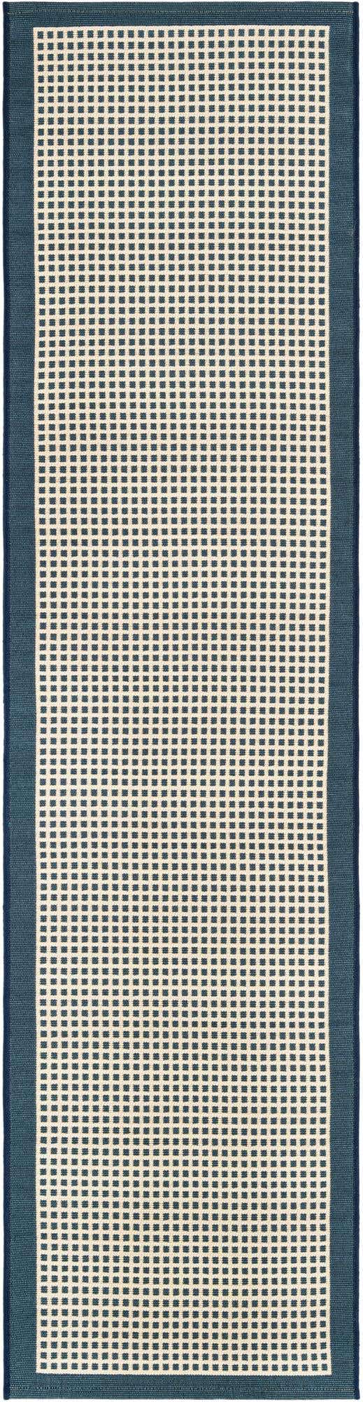 Navy Blue 2' x 8' Outdoor Border Runner Area Rug Weather Resistant for Patio, Deck, Terrace, Balcony, Porch 100% Polypropylene Classic Bordered Carpet for Sale at Rug Engine
