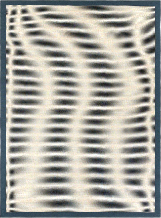 Navy Blue 9' x 12' Outdoor Border Rectangle Area Rug Weather Resistant for Patio, Deck, Terrace, Balcony, Porch 100% Polypropylene Classic Bordered Carpet for Sale at Rug Engine