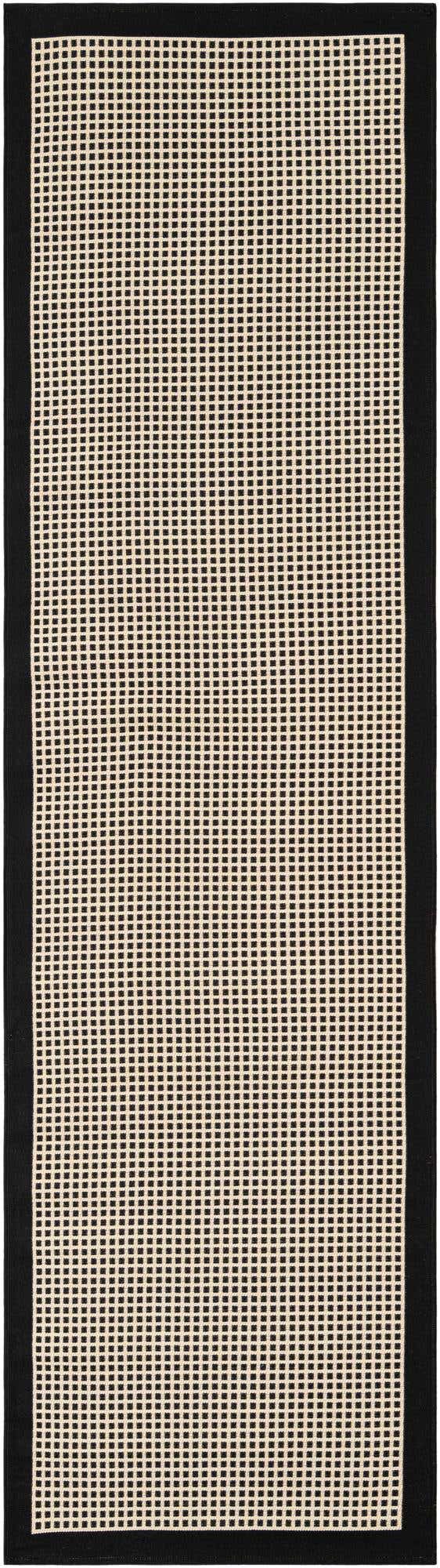 Black 2' 7 x 10' Outdoor Border Runner Area Rug Weather Resistant for Patio, Deck, Terrace, Balcony, Porch