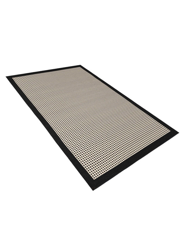 Black 4' 1 x 6' 1 Outdoor Border Rectangle Area Rug Weather Resistant for Patio, Deck, Terrace, Balcony, Porch 100% Polypropylene Classic Bordered Carpet for Sale at Rug Engine