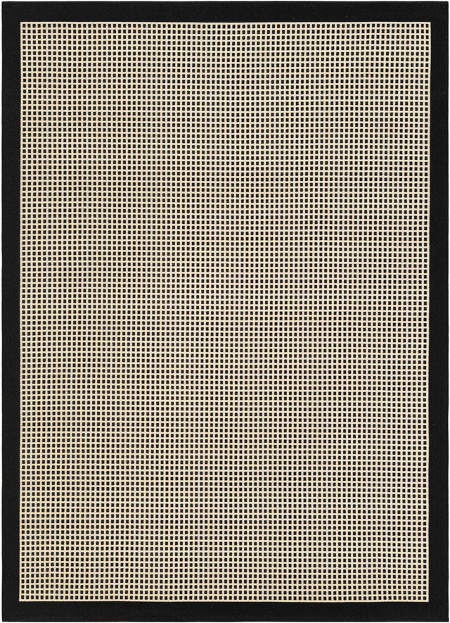 Black 5' 1 x 7' 1 Outdoor Border Rectangle Area Rug Weather Resistant for Patio, Deck, Terrace, Balcony, Porch 100% Polypropylene Classic Bordered Carpet for Sale at Rug Engine