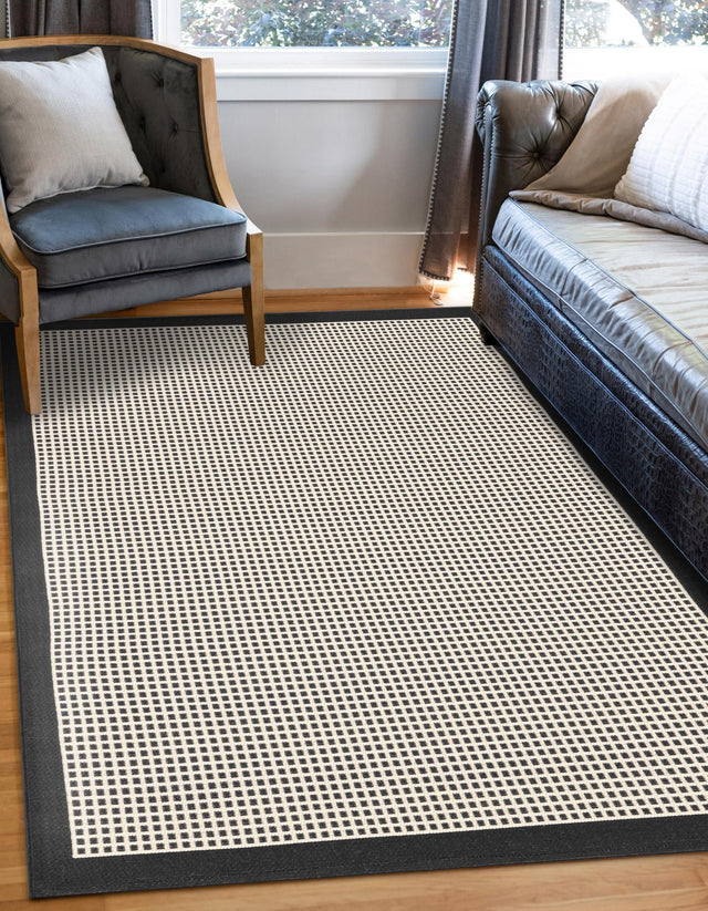 Black 6' 1 x 9' Outdoor Border Rectangle Area Rug Weather Resistant for Patio, Deck, Terrace, Balcony, Porch 100% Polypropylene Classic Bordered Carpet for Sale at Rug Engine