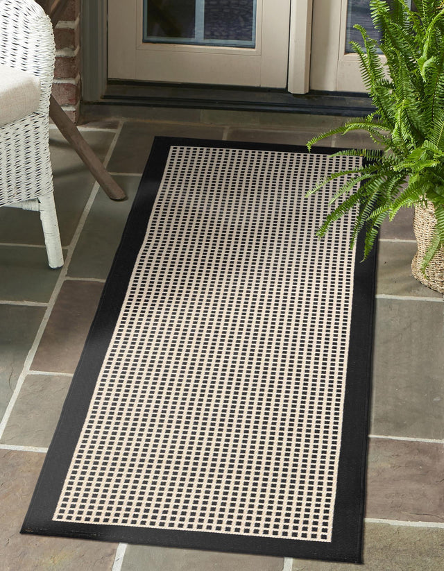 Black 2' x 5' 1 Outdoor Border Runner Area Rug Weather Resistant for Patio, Deck, Terrace, Balcony, Porch 100% Polypropylene Classic Bordered Carpet for Sale at Rug Engine