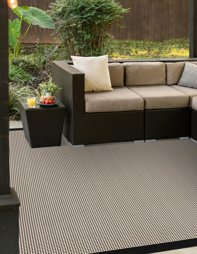 Black 10' x 10' Outdoor Border Square Area Rug Weather Resistant for Patio, Deck, Terrace, Balcony, Porch 100% Polypropylene Classic Bordered Carpet for Sale at Rug Engine