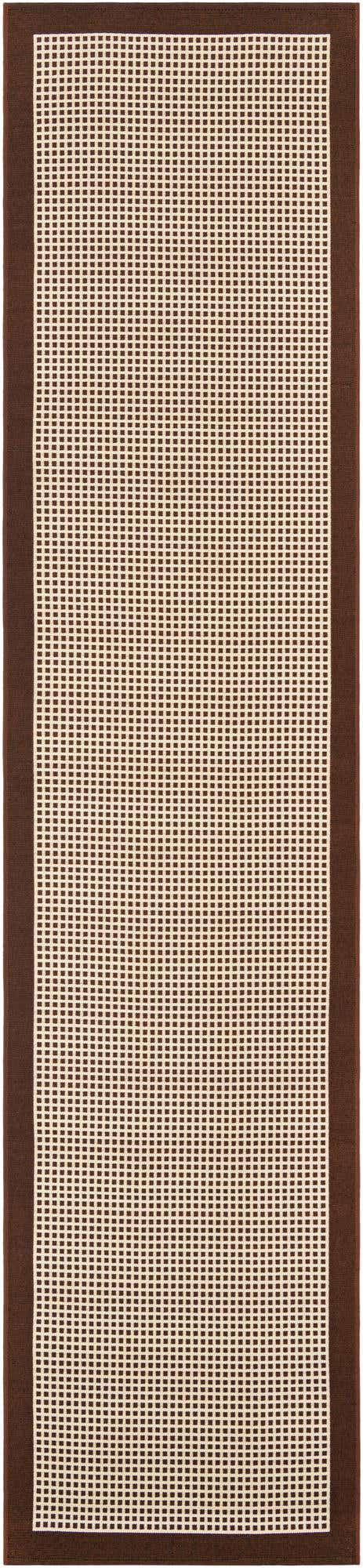 Brown 2' 7 x 12' Outdoor Border Runner Area Rug Weather Resistant for Patio, Deck, Terrace, Balcony, Porch 100% Polypropylene Classic Bordered Carpet for Sale at Rug Engine